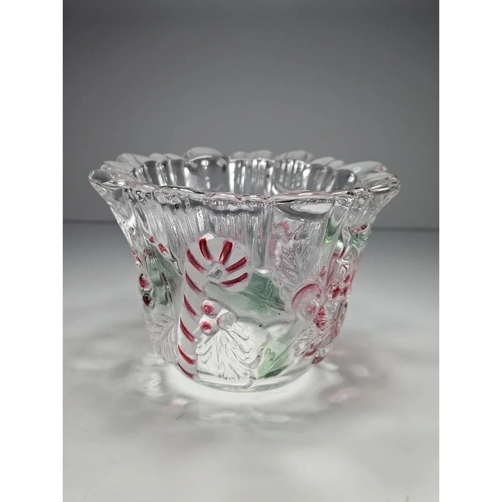 Mikasa Celebrations Festive Wreath Crystal Christmas Votive Candle Holder Candy